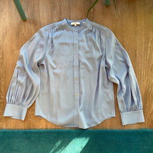 NWT Vince Blue Shirred Silk Blouse (XXS)